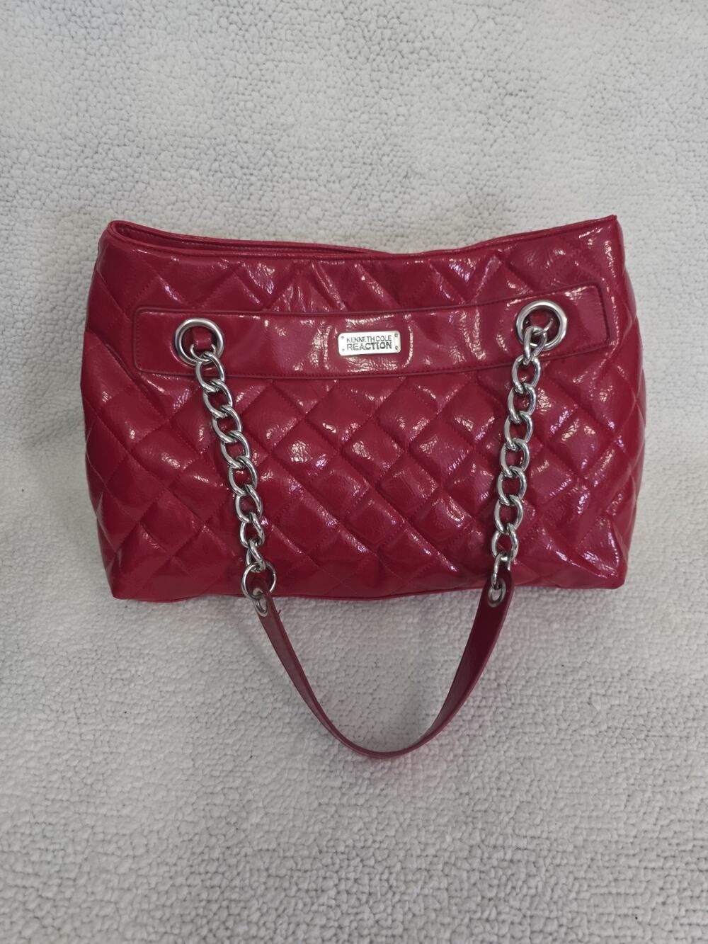 Kenneth Cole Reaction Red Quilted Faux Patent Leather Handbag Tote Shoulder Bag